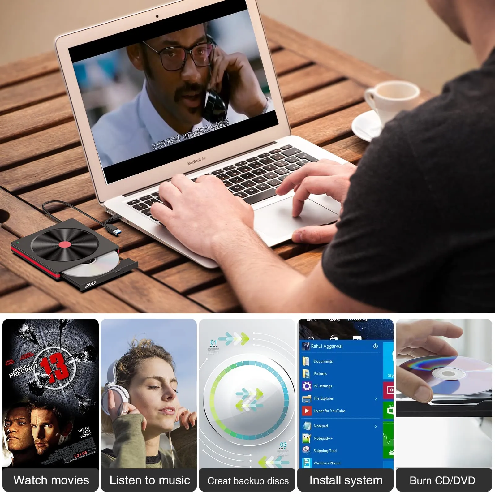 048 Portable DVD-RW External USB Optical Drive Laptop DVD Burner Desktop Integrate Type-C Optical Drive
