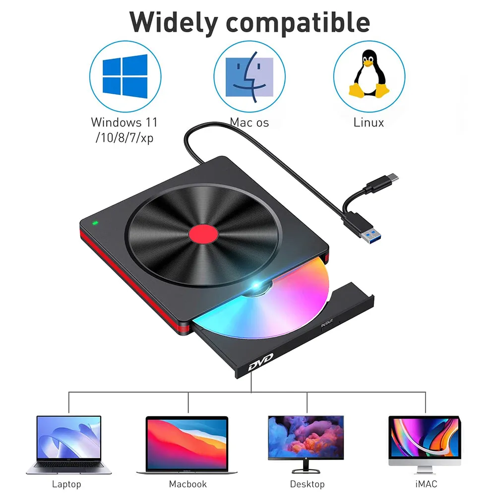 048 Portable DVD-RW External USB Optical Drive Laptop DVD Burner Desktop Integrate Type-C Optical Drive