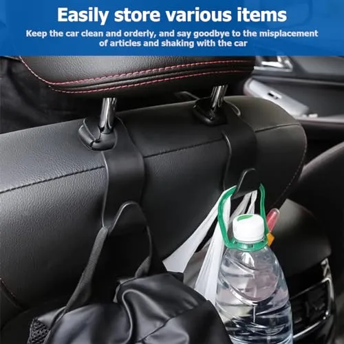 4PCS Car Back Seat Headrest Hooks, Rear Car Seat Storage Headrest Hanger Holder Hooks Organizer, Universal Auto Interior Accessories for Bag Purse Handbag Cloth Coats Grocery (Pink)