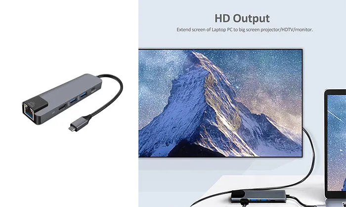 5-IN-1 USB C Hub Type-C Docking Station