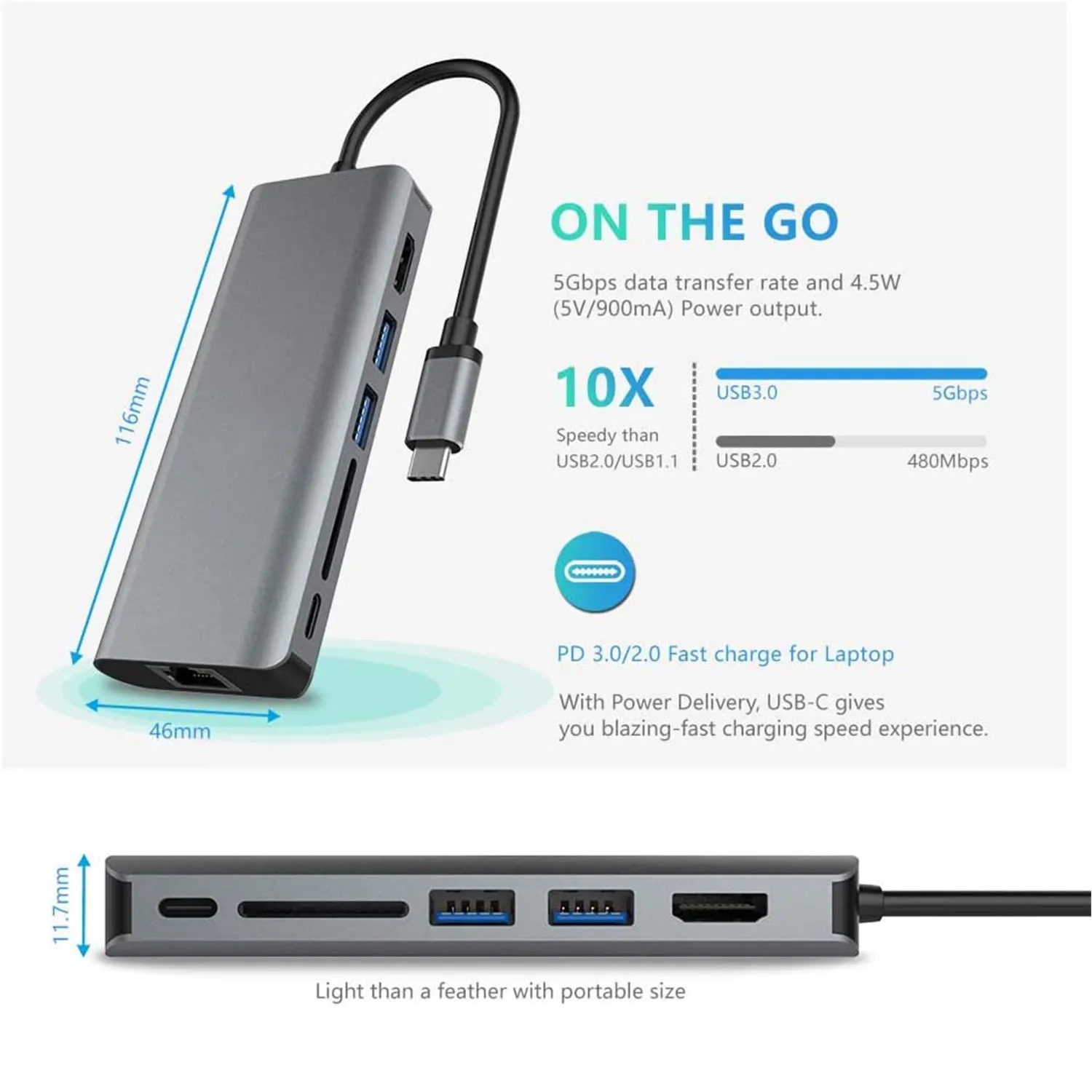 6-in-1 Type-c Expansion Dock Notebook Multi-Function Docking Station USB3.0 Hub to HDMI Hub