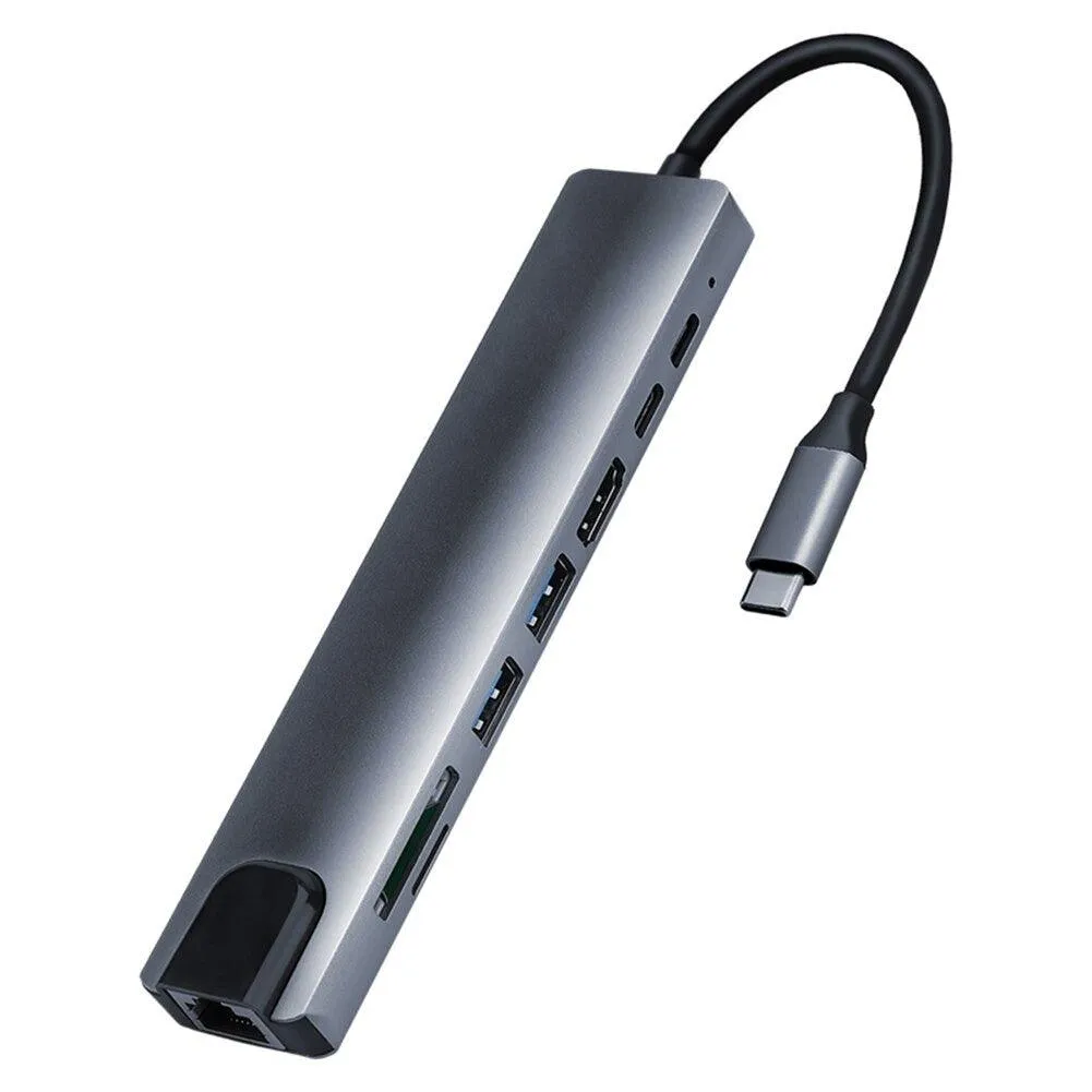 8 in 1 Type-C Multi-Functional Hub with 4K HDMI Adapter for Mac book Pro and Laptops- TC19