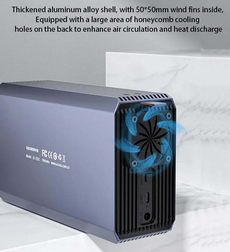 ACASIS EC-7352 USB-C Dual Bay 2.5 Inch / 3.5 Inch SATA Universal Hard Disk Drive Matrix Array Enclosure with 4 RAID Mode Dip Switch, 5Gbps High-Speed Data, Driver-Free and Support for Up to 36TB  HDD / SSD Capacity for PC Desktop Data