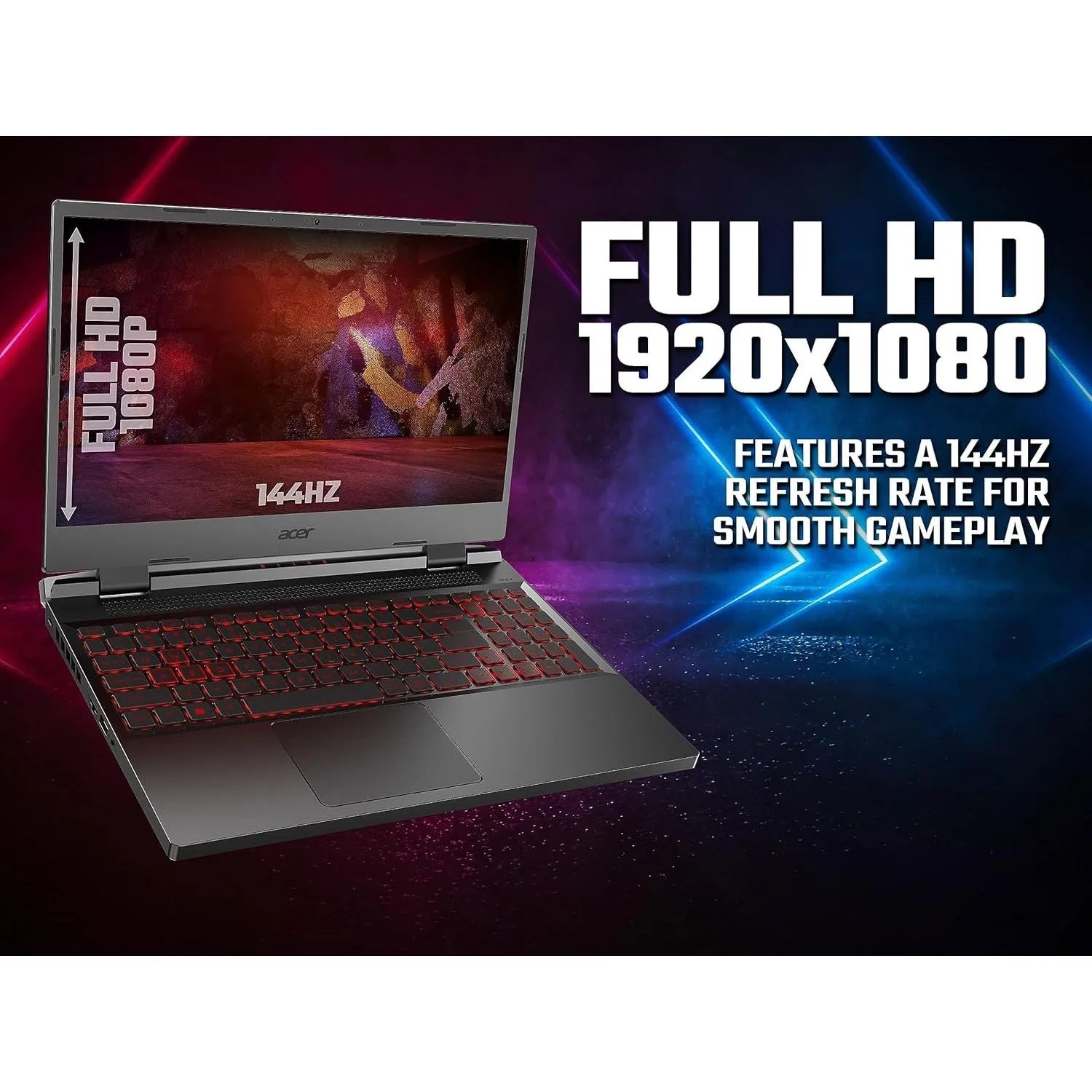 Acer Nitro 5 AN515-58 Gaming Laptop - Intel Core i7-12650H, 16GB, 1TB SSD, NVIDIA GeForce RTX 4060 8G, 15.6" FHD IPS 144Hz, Windows 11 , Black