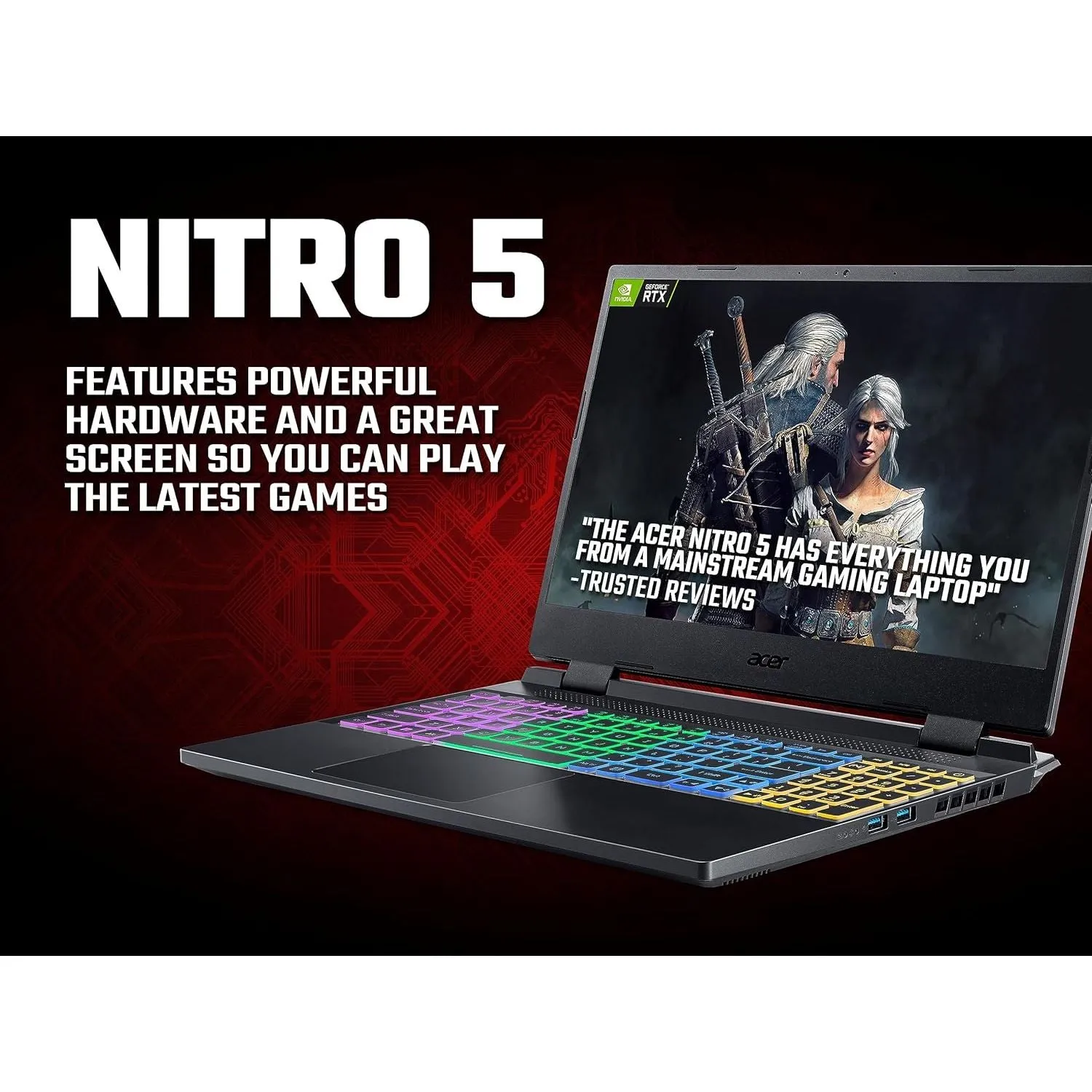 Acer Nitro 5 AN515-58 Gaming Laptop - Intel Core i7-12650H, 16GB, 1TB SSD, NVIDIA GeForce RTX 4060 8G, 15.6" FHD IPS 144Hz, Windows 11 , Black