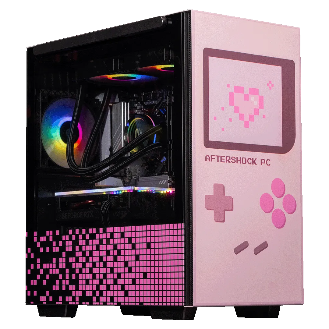 Aftershock Pixel Heart Pink Desktop Gaming PC (Ryzen 5 7500F) [RTX 4060]