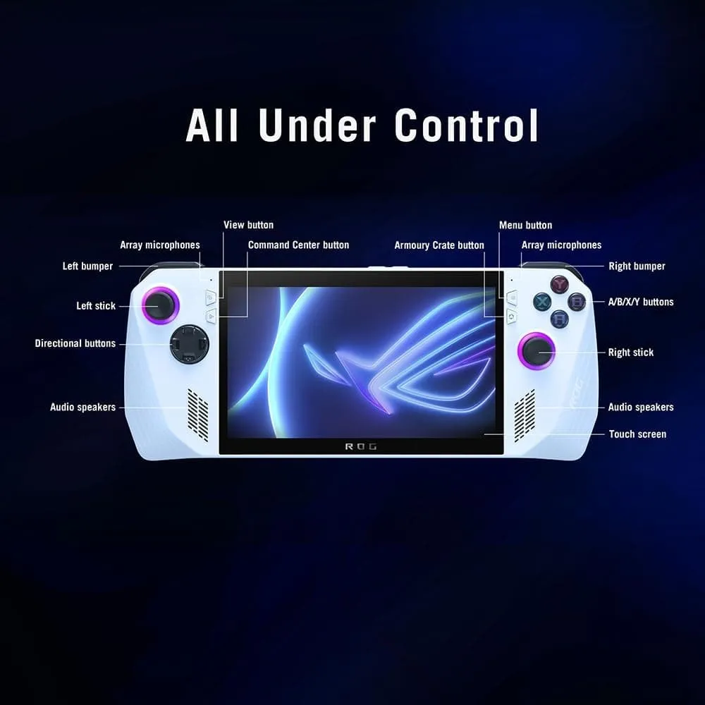 ASUS ROG Ally Handheld Gaming Console - 7" Full HD 120Hz Touchscreen AMD Ryzen Z1 Extreme, 16GB RAM, 512GB PCIe SSD, AMD Radeon Graphics, Windows 11, White
