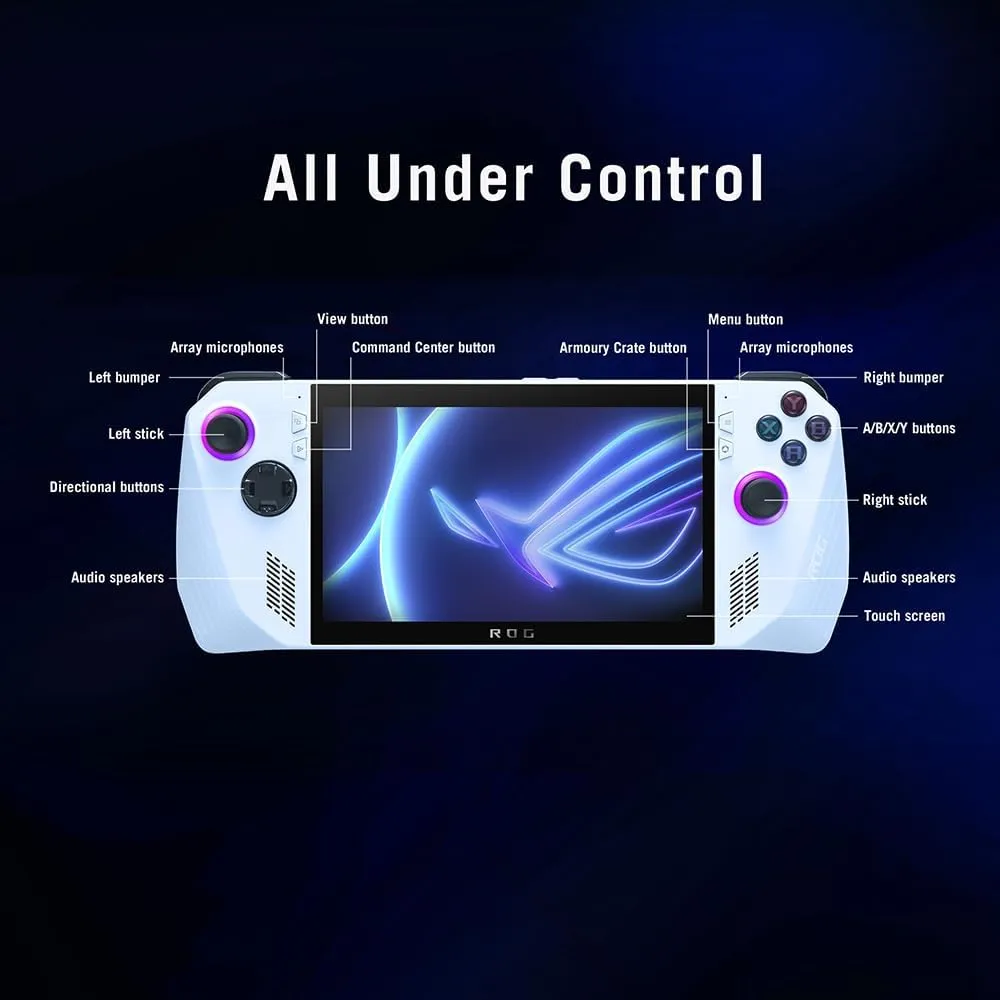 ASUS ROG Ally Handheld Gaming Console - 7" Full HD 120Hz Touchscreen, AMD Ryzen Z1 Extreme, 16GB RAM, 512GB PCIe SSD, AMD Radeon Graphics, Windows 11 - White