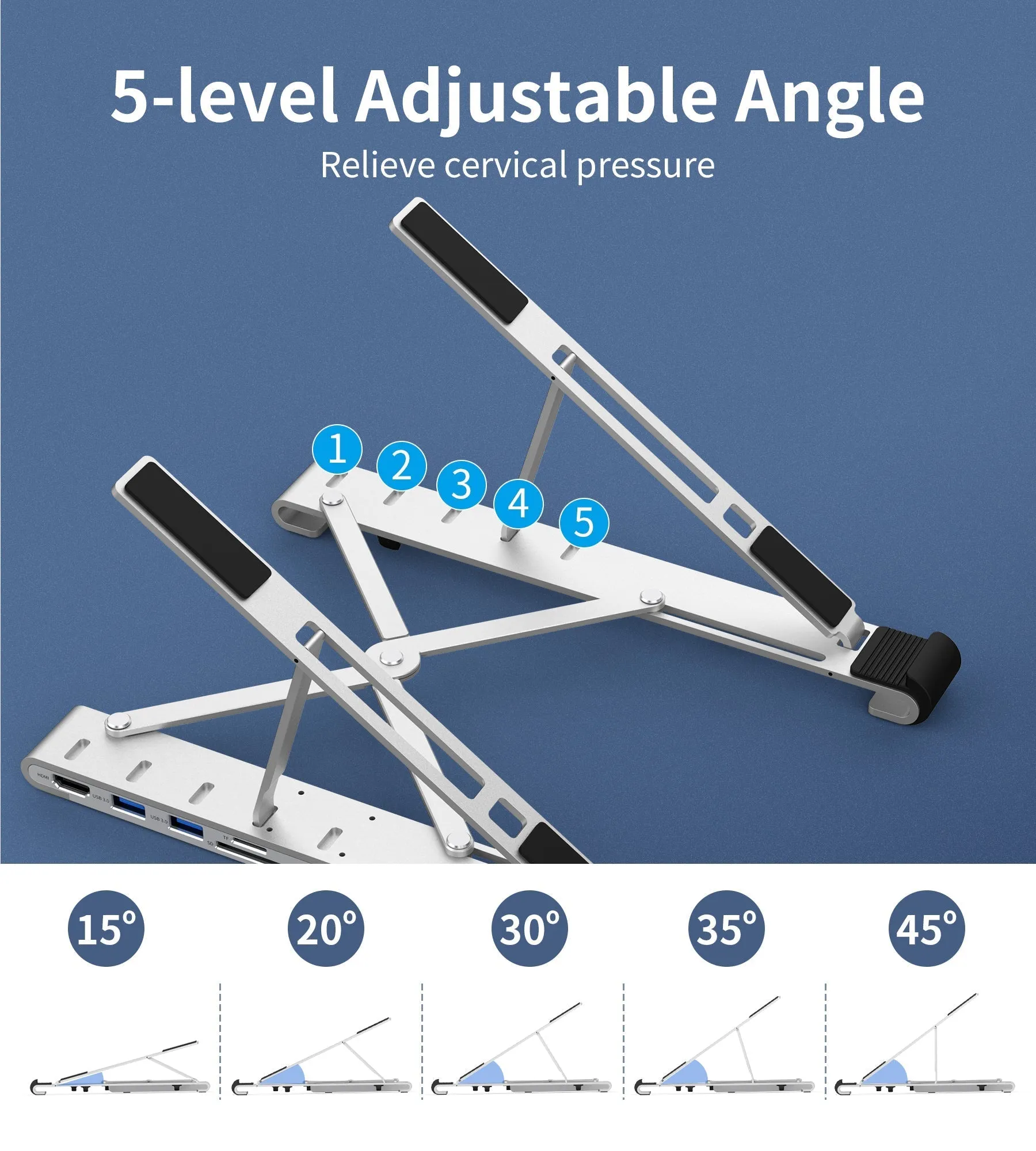 CHOETECH HUB-M43 Collapsible Laptop Stand with USB-C Hub 7 in 1 Docking Station