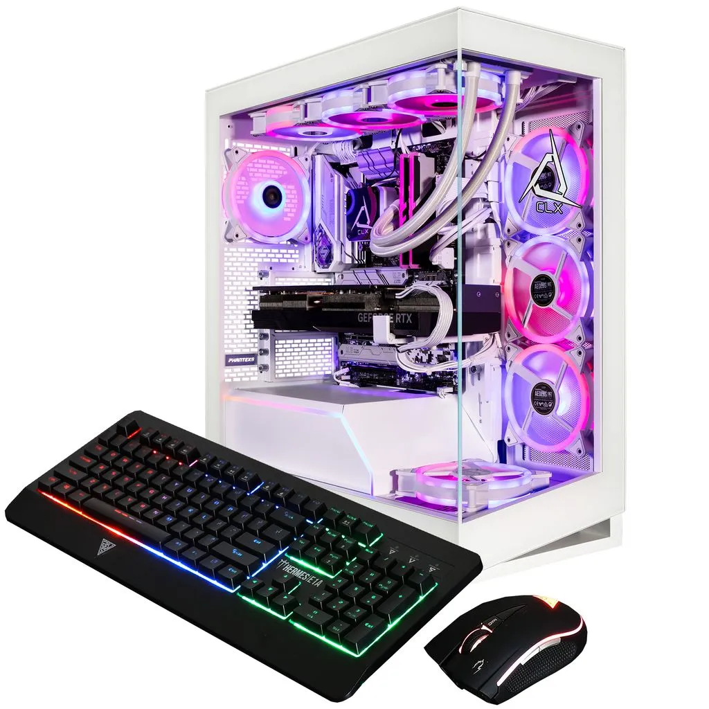 CLX HORUS Gaming Desktop - Liquid Cooled Intel Core i9 14900KF 3.2GHz 24-Core Processor, 64GB DDR5 5600 Memory, GeForce RTX 4090 24GB GDDR6X Graphics, 2TB NVMe M.2 SSD, 6TB HDD, WiFi, White, Windows 11 Home 64-bit