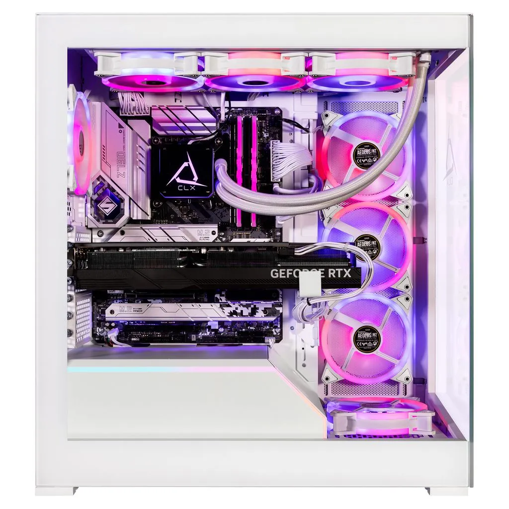 CLX HORUS Gaming Desktop - Liquid Cooled Intel Core i9 14900KF 3.2GHz 24-Core Processor, 64GB DDR5 5600 Memory, GeForce RTX 4090 24GB GDDR6X Graphics, 2TB NVMe M.2 SSD, 6TB HDD, WiFi, White, Windows 11 Home 64-bit