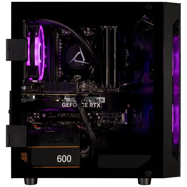 CLX SET Gaming Desktop - Liquid Cooled AMD Ryzen 7 7700X 4.5GHz 8-Core Processor, 32GB DDR5 Memory, GeForce RTX 4060 8GB GDDR6 Graphics, 1TB NVMe M.2 SSD, 2TB HDD, WiFi, Black, Windows 11 Home 64-bit