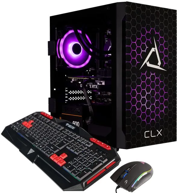 CLX SET Gaming Desktop - Liquid Cooled AMD Ryzen 7 7700X 4.5GHz 8-Core Processor, 32GB DDR5 Memory, GeForce RTX 4060 8GB GDDR6 Graphics, 1TB NVMe M.2 SSD, 2TB HDD, WiFi, Black, Windows 11 Home 64-bit