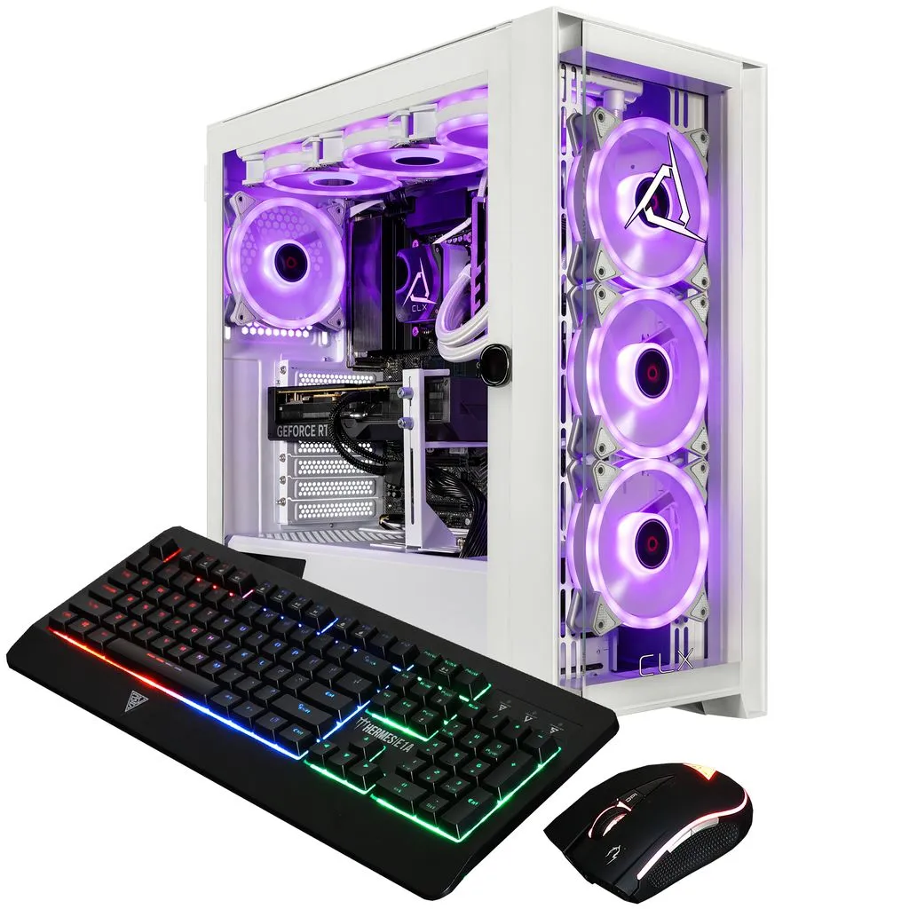 CLX SET Gaming Desktop - Liquid Cooled Intel Core i7 14700KF 3.4GHz 20-Core Processor, 32GB DDR5 5600 Memory, GeForce RTX 4070 Ti 12GB GDDR6X Graphics, 2TB NVMe M.2 SSD, 6TB HDD, WiFi, White, Windows 11 Home 64-bit