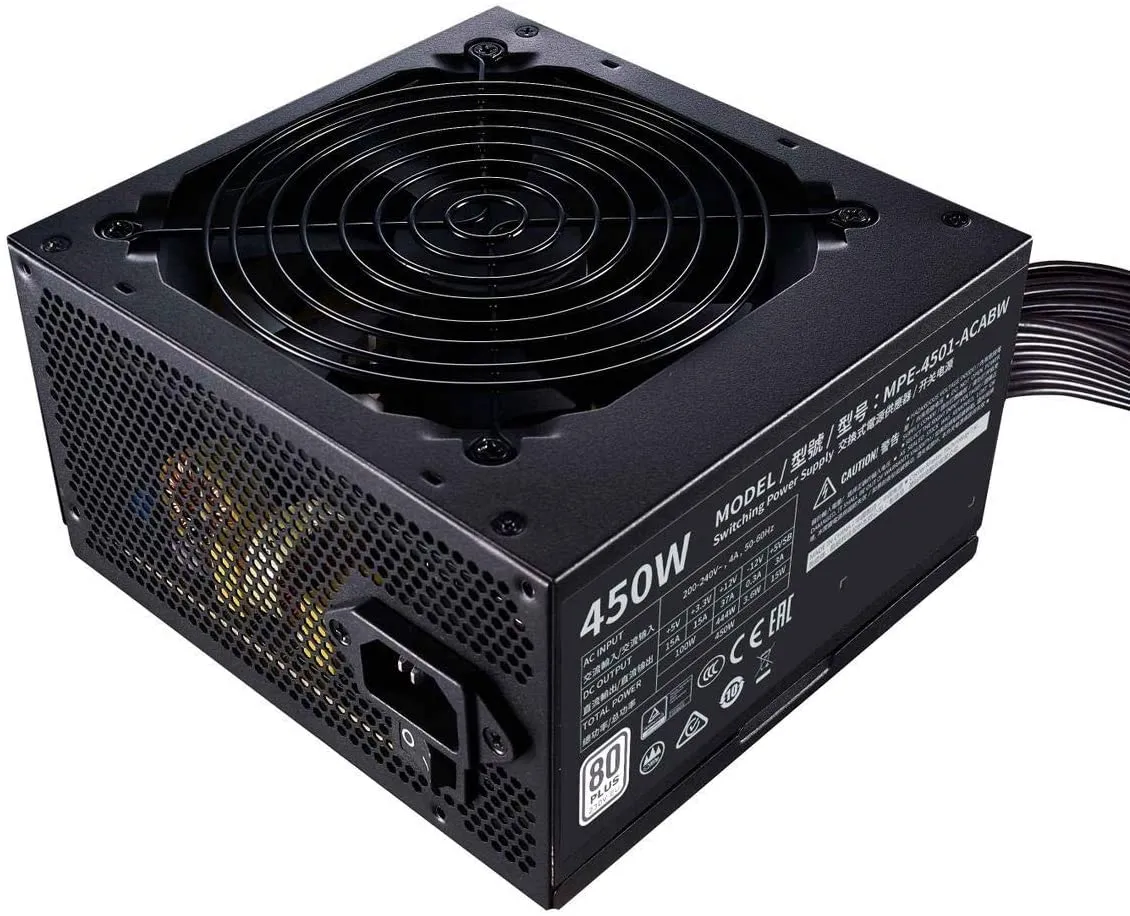 Cooler Master PSU MWE 450 White 230V - V2 Power Supply Unit, UK Plug - 80 PLUS 230V EU Certified, Quiet 120 HDB Fan, DC-to-DC   LLC Circuit with Single  12V Rail