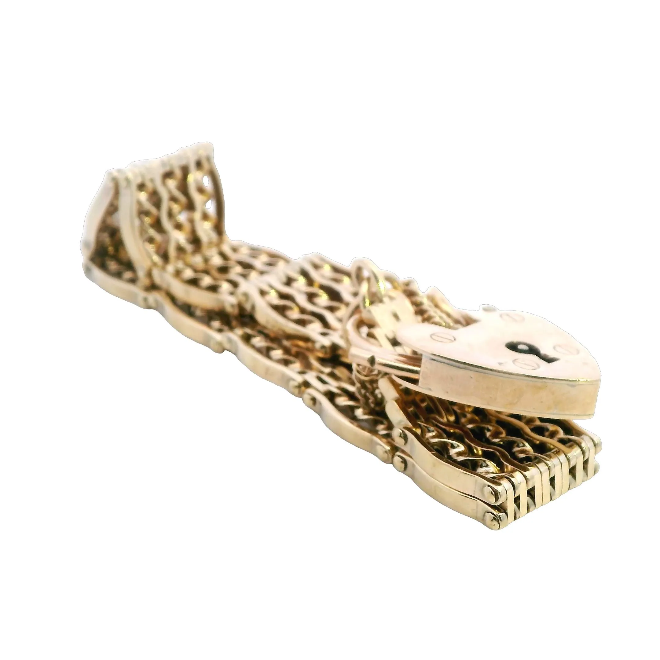 Exquisite 9ct Yellow Gold Bar Gate Bracelet with Heart Padlock for Valentine's