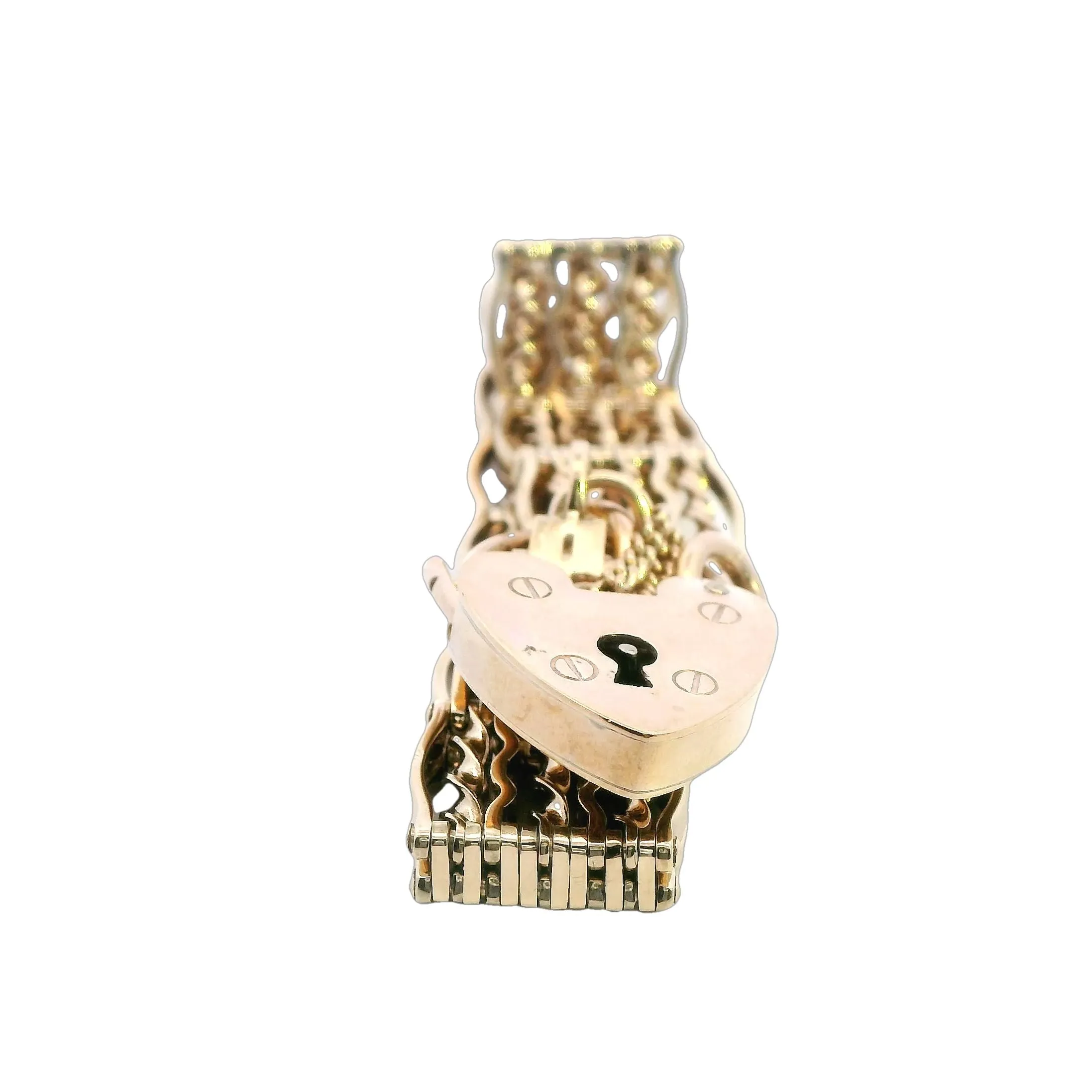 Exquisite 9ct Yellow Gold Bar Gate Bracelet with Heart Padlock for Valentine's