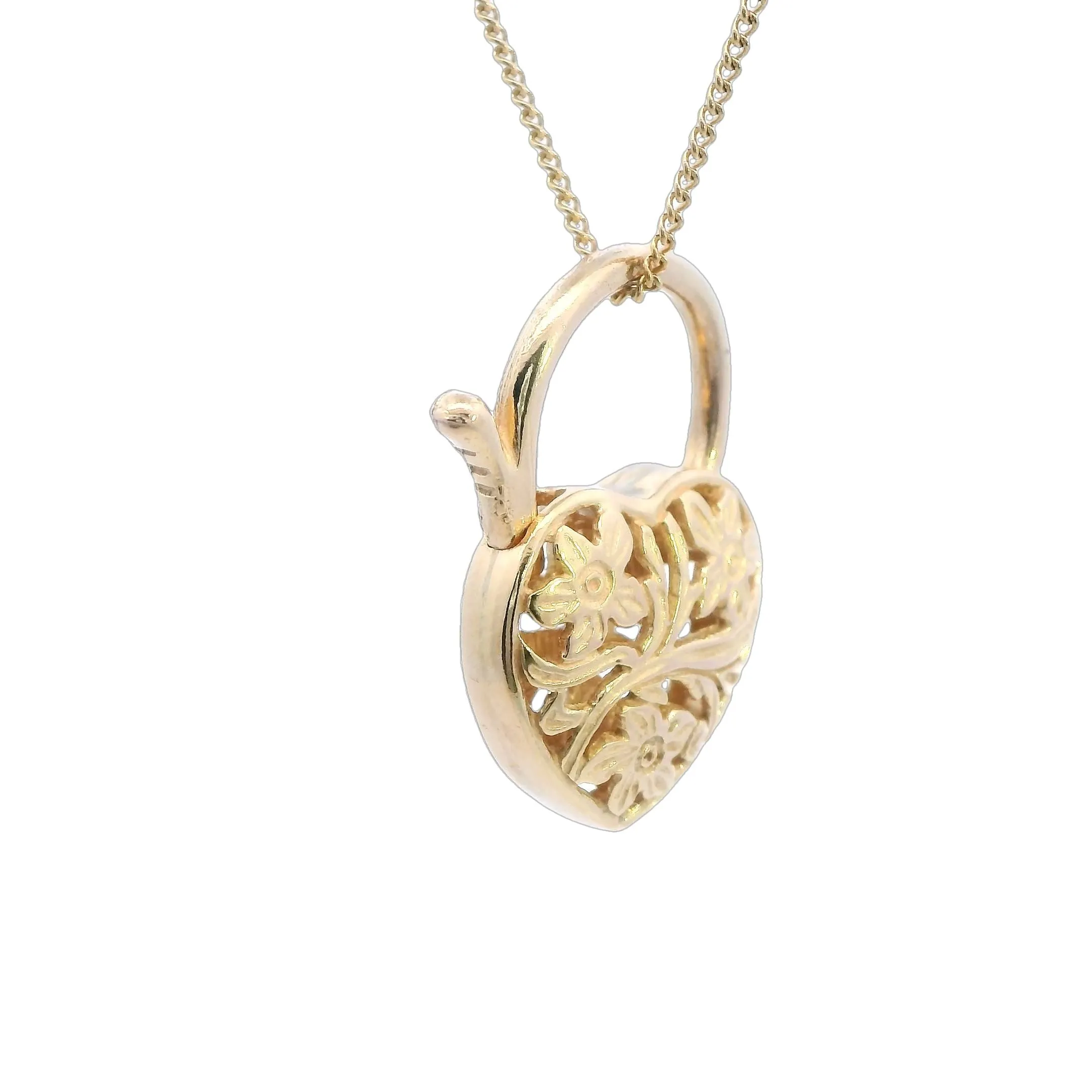 Exquisite 9ct Yellow Gold Bar Gate Bracelet with Heart Padlock for Valentine's