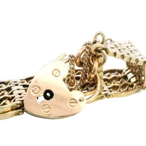 Exquisite 9ct Yellow Gold Bar Gate Bracelet with Heart Padlock for Valentine's