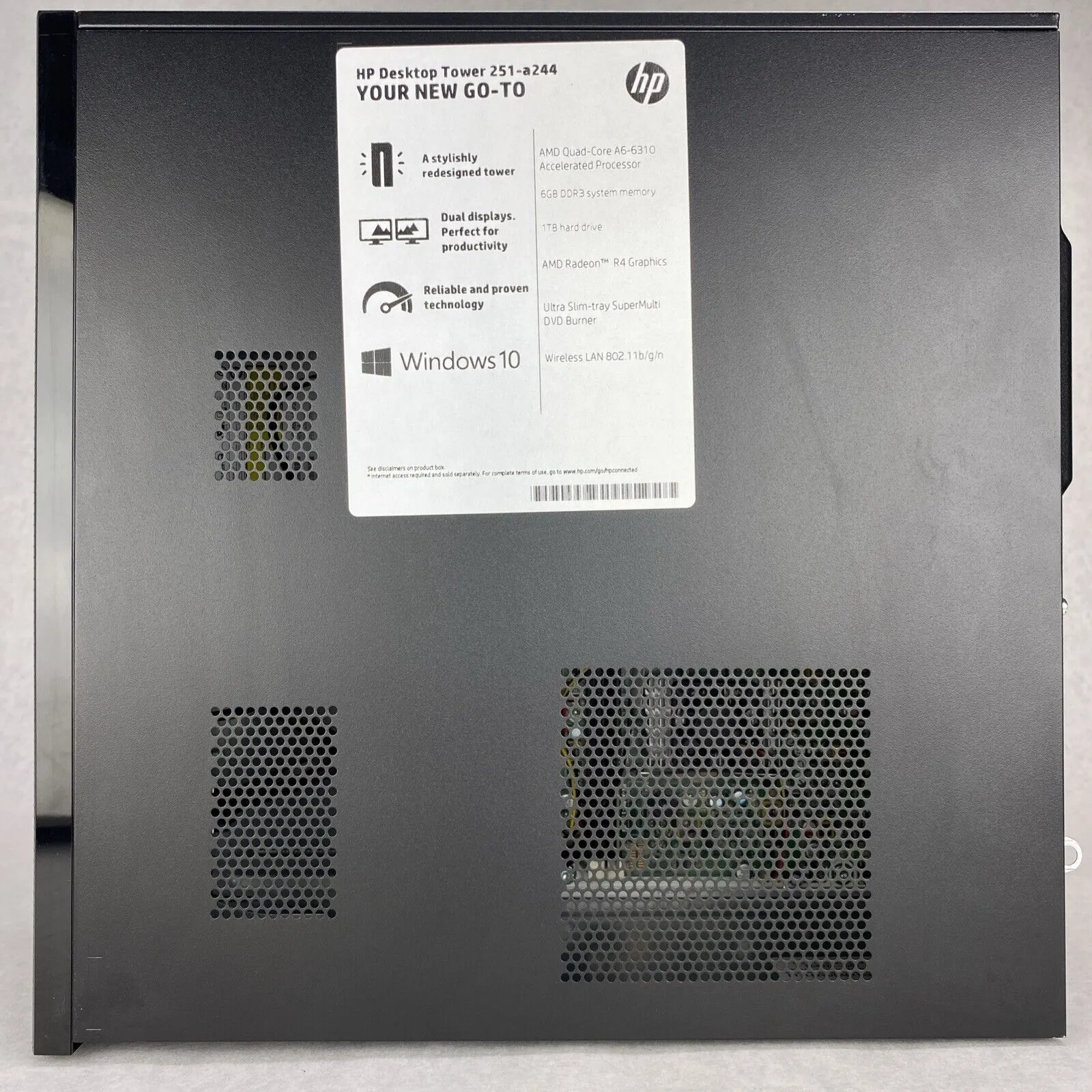HP Desktop Tower 251-a244 AMD 4 Core A6-6310 1.80GHz 8GB Ram WiFi AC No HDD COA