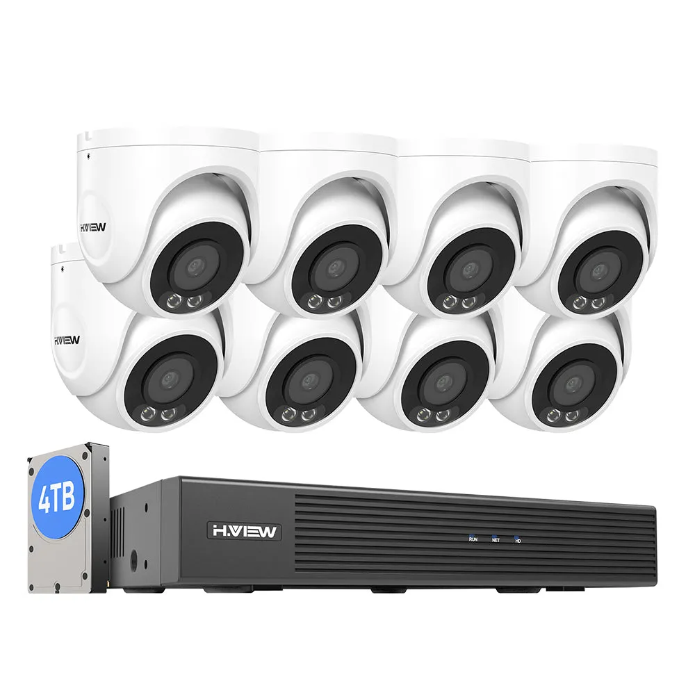 H.VIEW 8 Channels 4K 8MP PoE Security Camera System, Color Night Vision, Audio Recording, Person Detection, HVK8-800E6A5-8MP