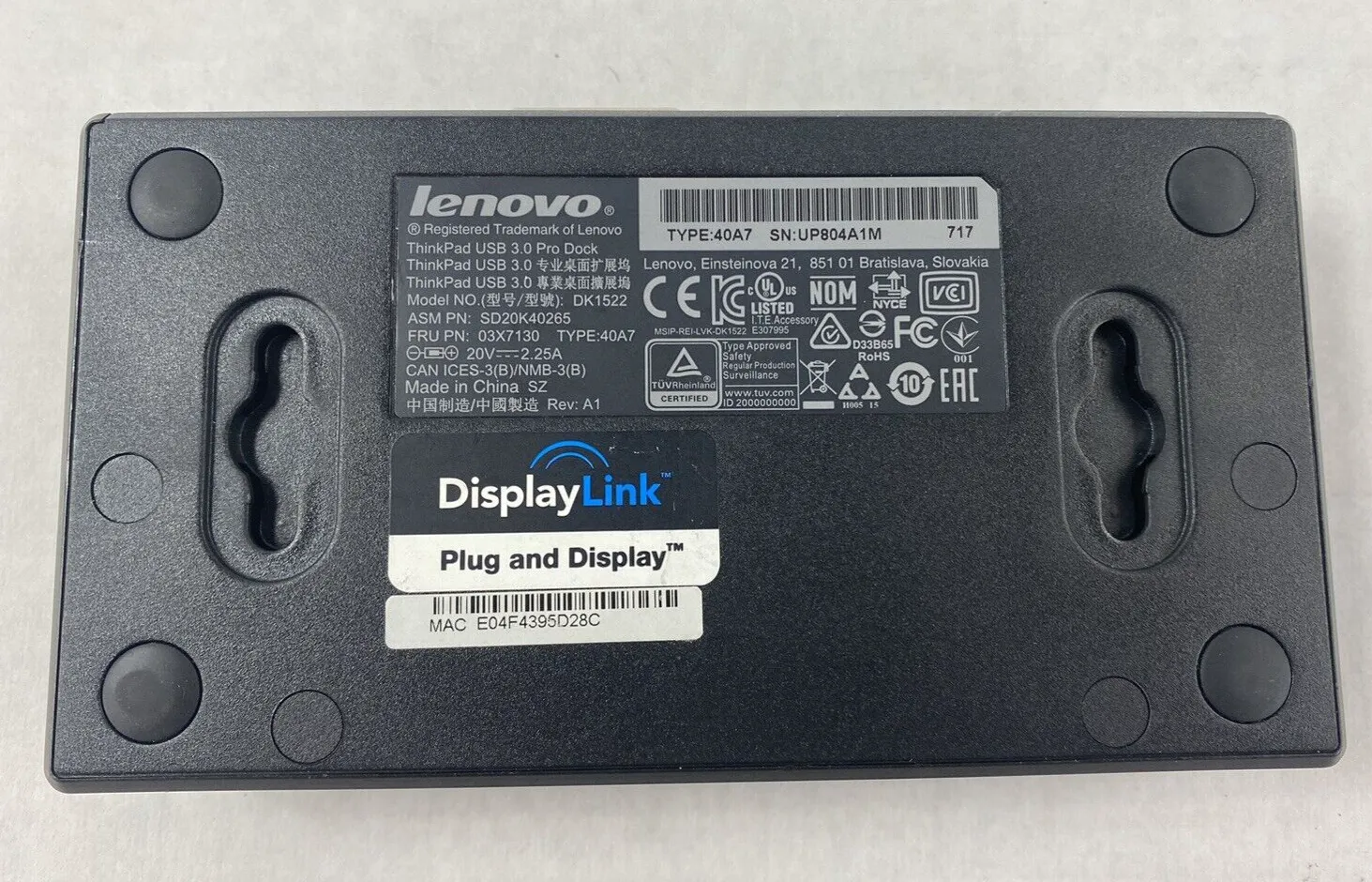 Lot of 4 Lenovo ThinkPad 40A7 USB 3.0 Pro Docking Station Untested