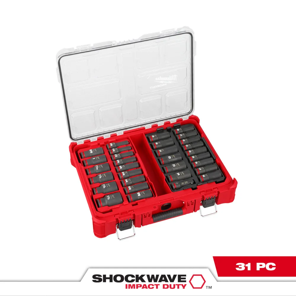 Milwaukee 1/2" Shockwave Impact Duty Socket Dr Sae/Mm Packout Set 31Pc