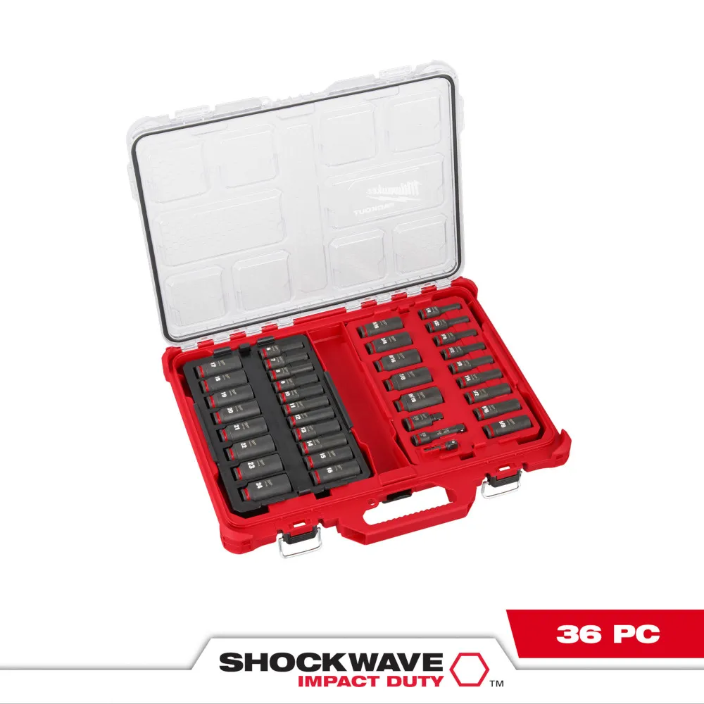 Milwaukee 3/8" Shockwave Impact Duty Socket Dr Sae/Mm Packout Set 36Pc