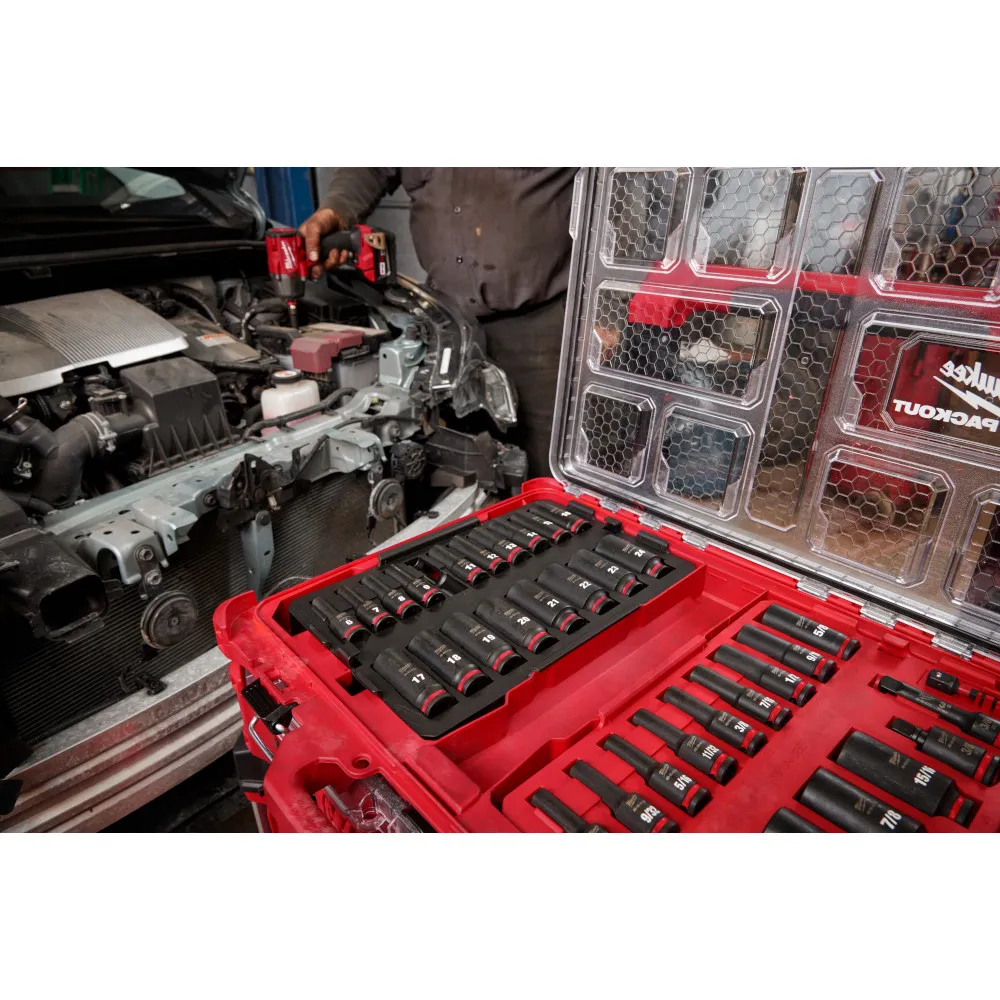 Milwaukee 3/8" Shockwave Impact Duty Socket Dr Sae/Mm Packout Set 36Pc