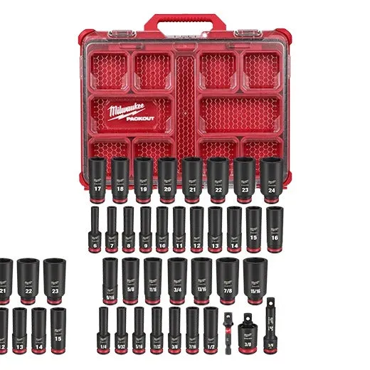 Milwaukee 3/8" Shockwave Impact Duty Socket Dr Sae/Mm Packout Set 36Pc