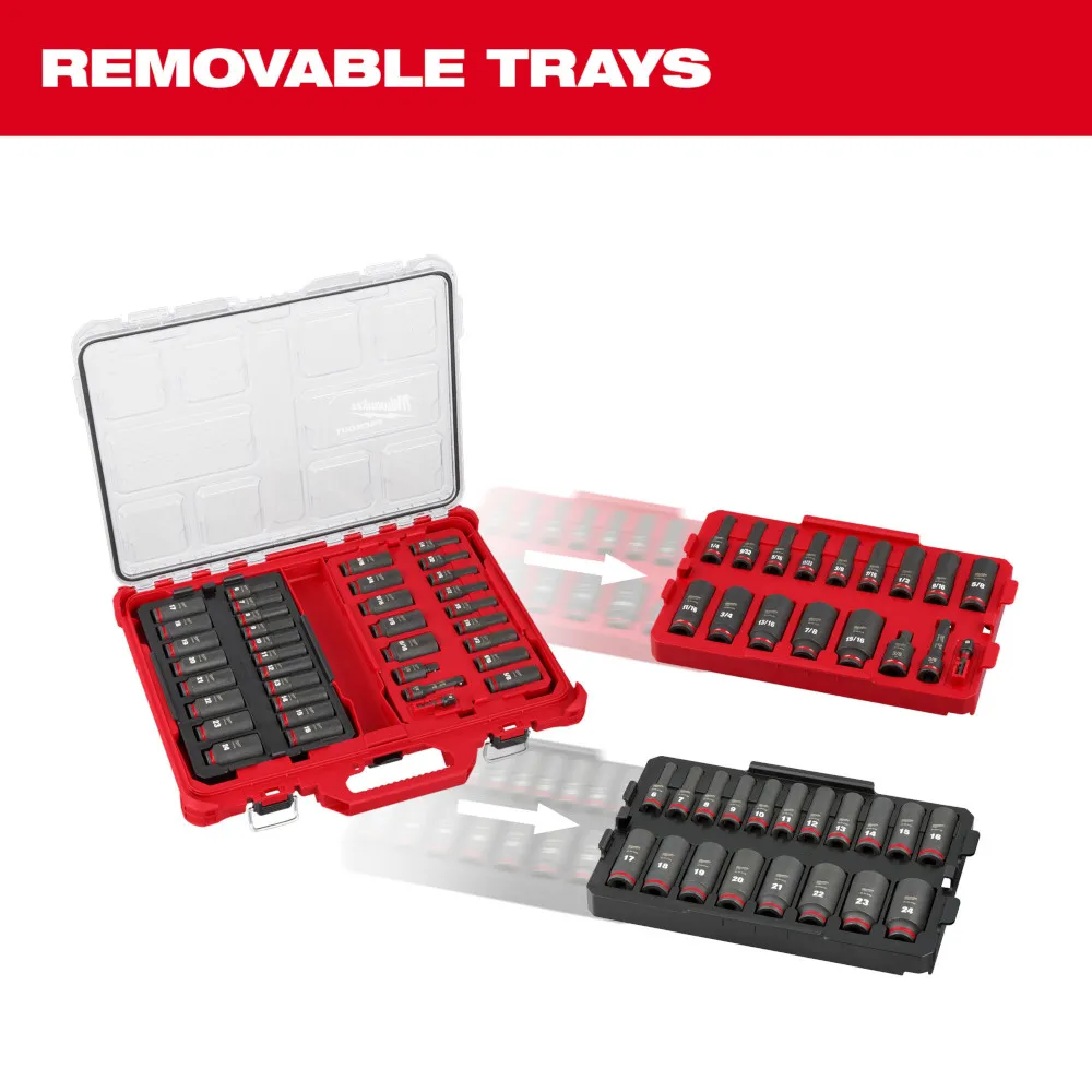 Milwaukee 3/8" Shockwave Impact Duty Socket Dr Sae/Mm Packout Set 36Pc