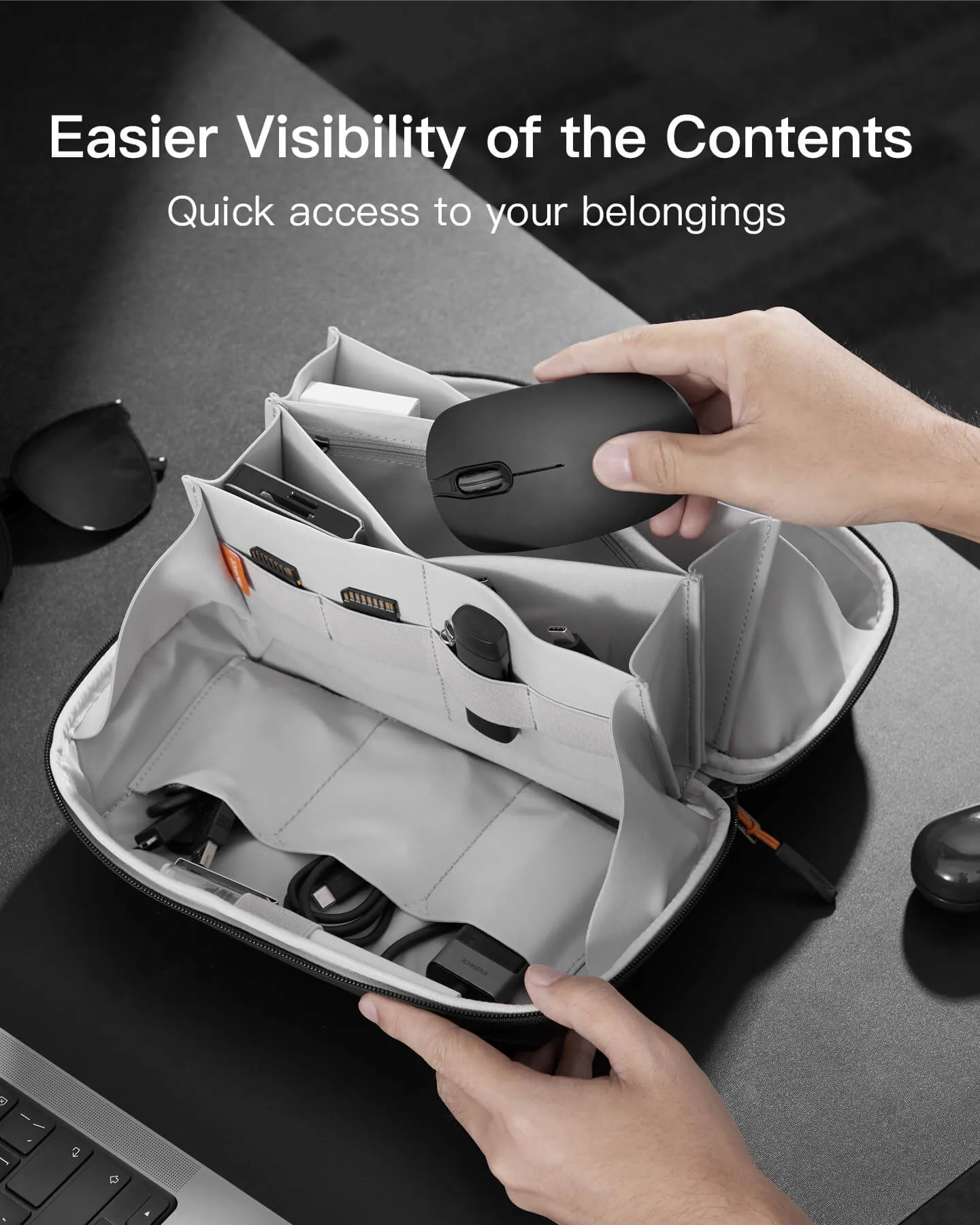 Multipurpose Electronics Organizer with 180° Open, AB03007
