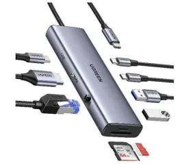 NJA Docking Station 90325 USB C, 2x USB-A 3.0, 2x USB-C, 1x HDMI, 1x RJ-45, SD, MicroSD, Plata