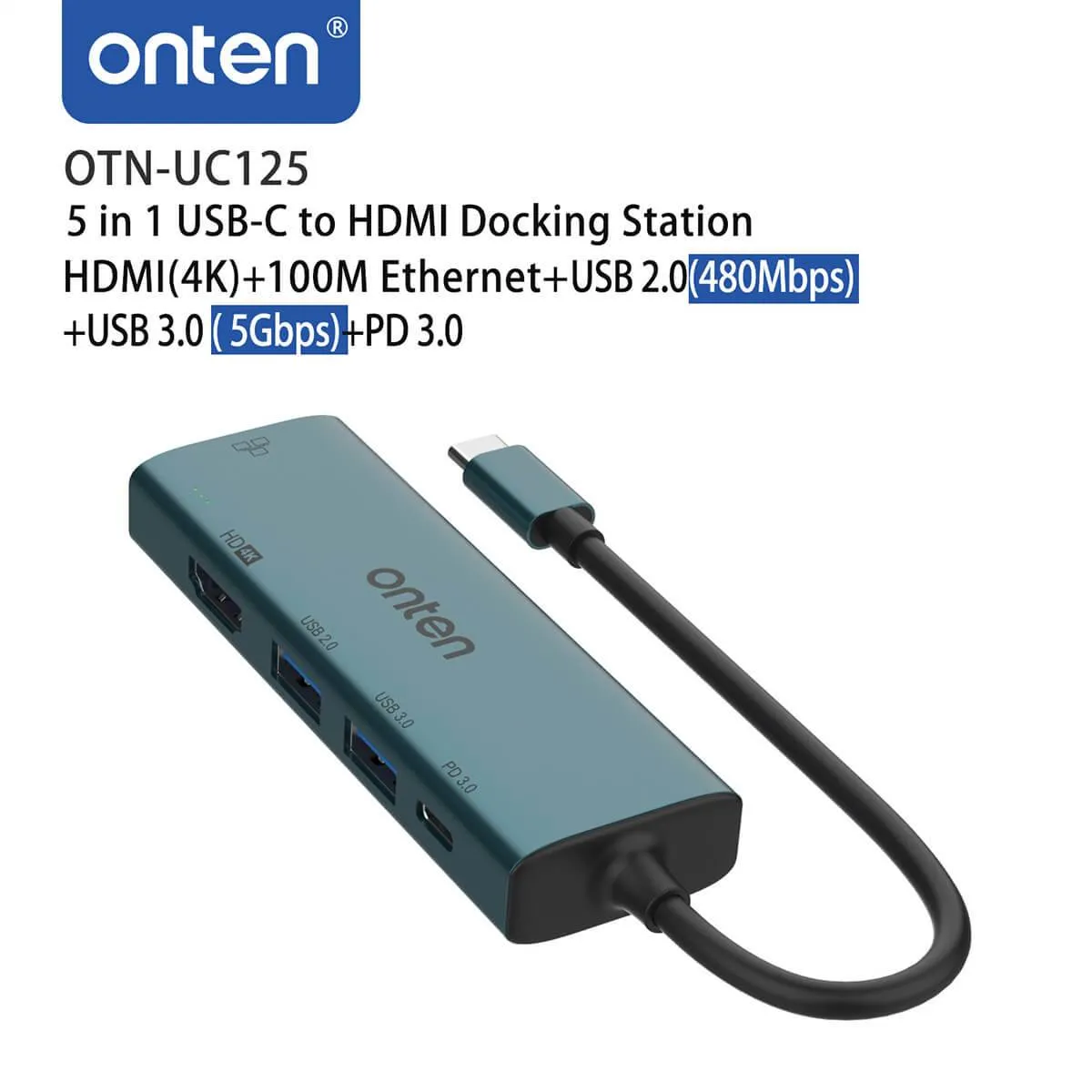 Onten UC125 5 in 1 USB-C to HDMl Docking Station