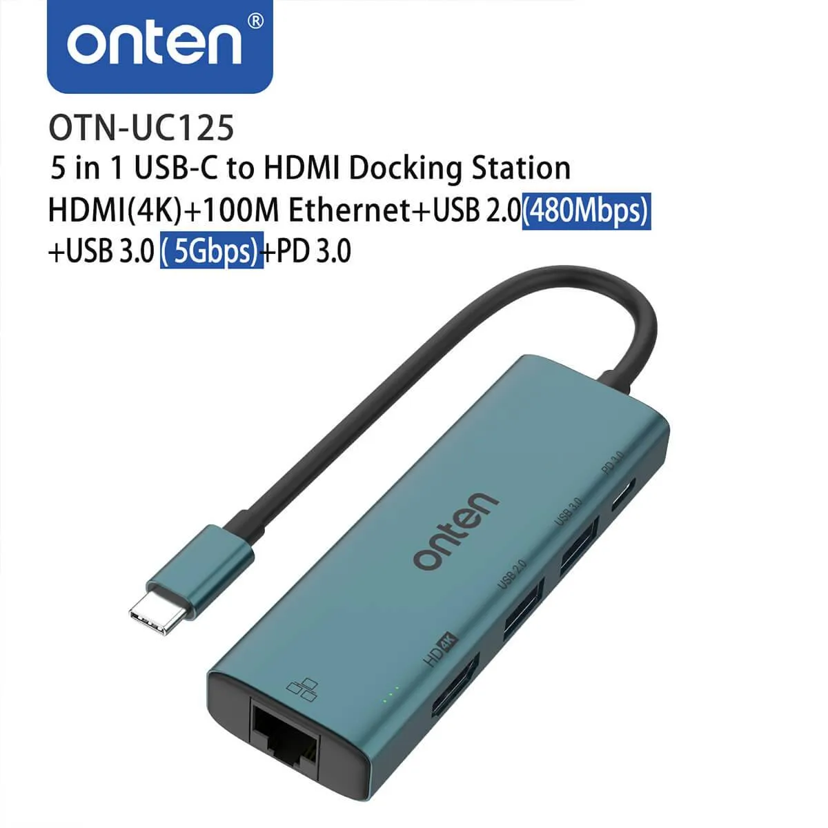 Onten UC125 5 in 1 USB-C to HDMl Docking Station