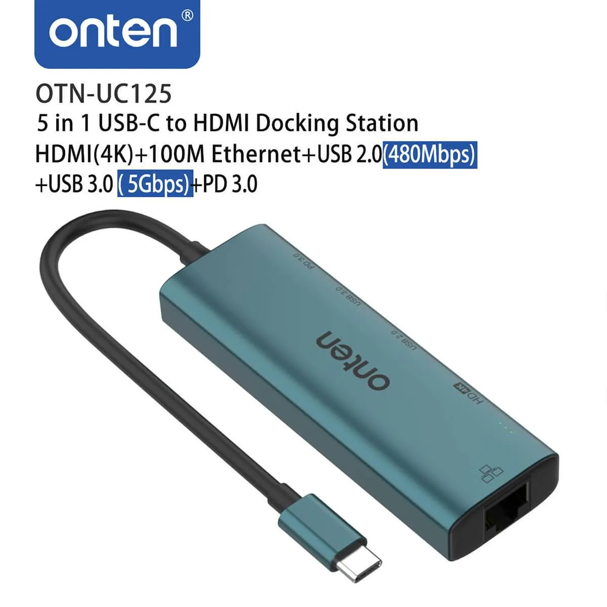 Onten UC125 5 in 1 USB-C to HDMl Docking Station