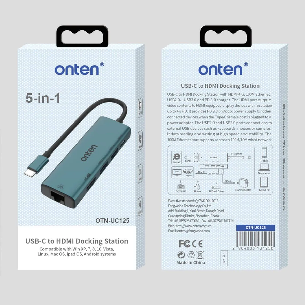 Onten UC125 5 in 1 USB-C to HDMl Docking Station