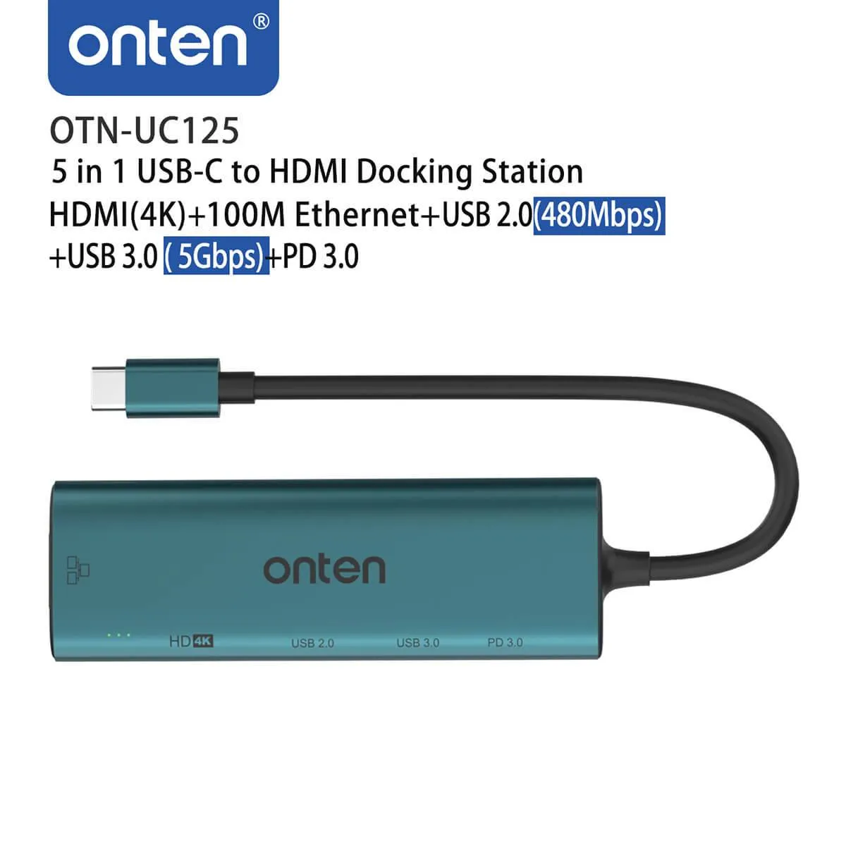 Onten UC125 5 in 1 USB-C to HDMl Docking Station