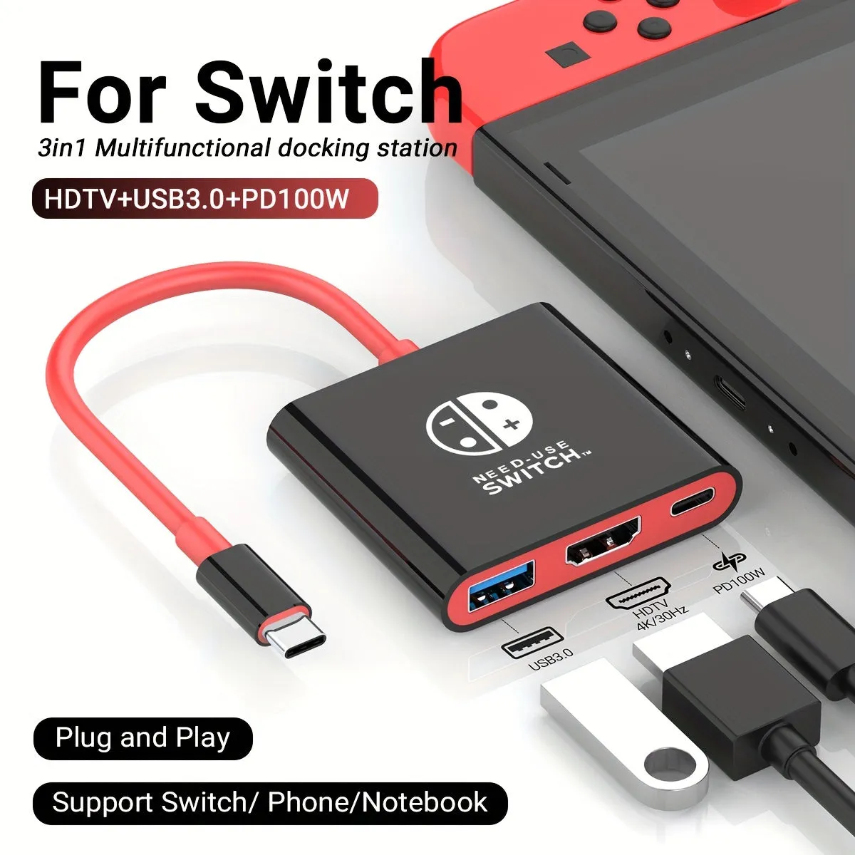 PD100W Docking Station For Switch, Portable Switch Dock Replacement For Switch Dock Switch HDMI Adapter USB 3.0 Switch TV Dock, Travel Dock, For Switch Accessories
