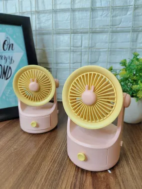 Peach desktop fan with mini drawer