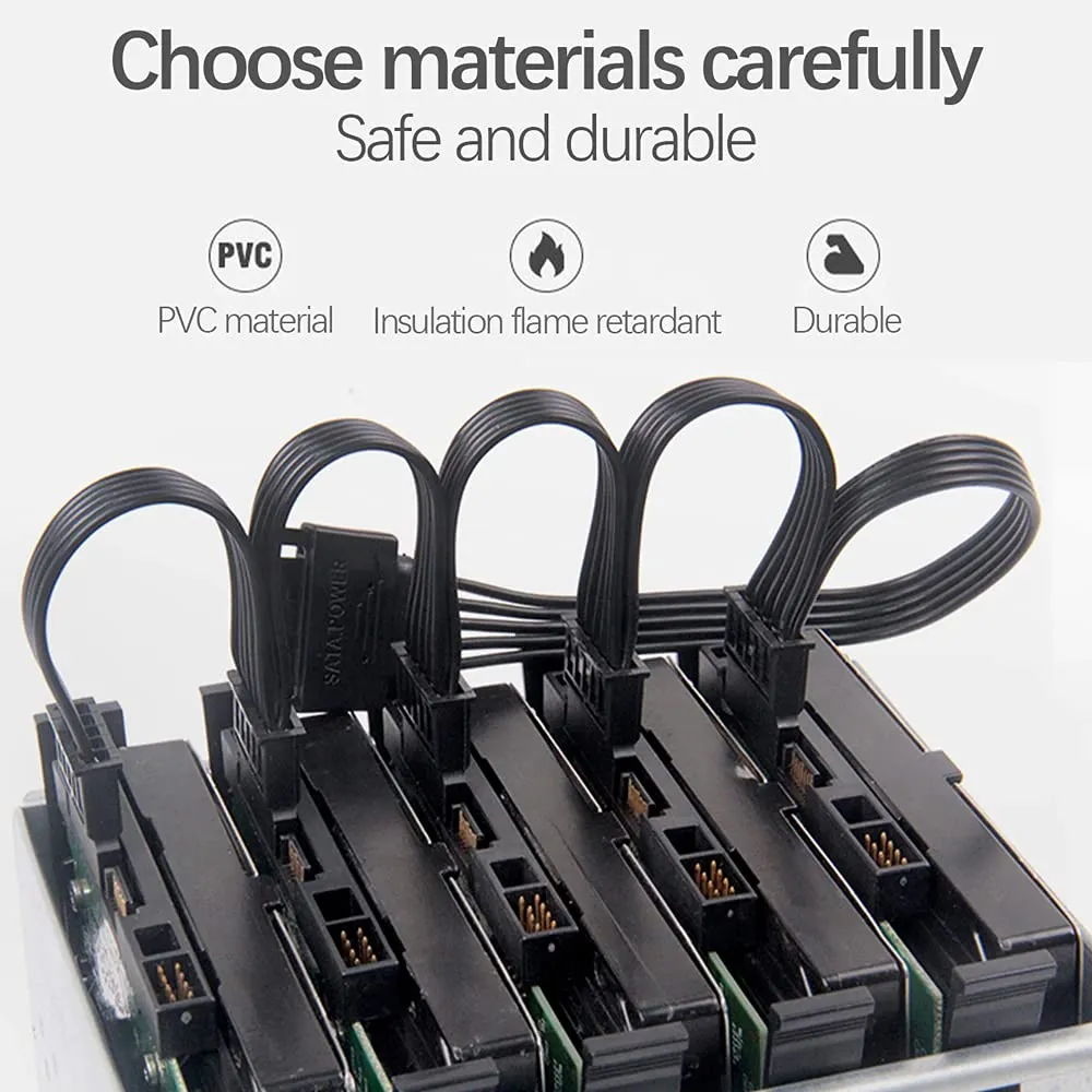 Pi ® (PiPlus®) 15Pin SATA Male to 5 x SATA Female Power Cable -18AWG
