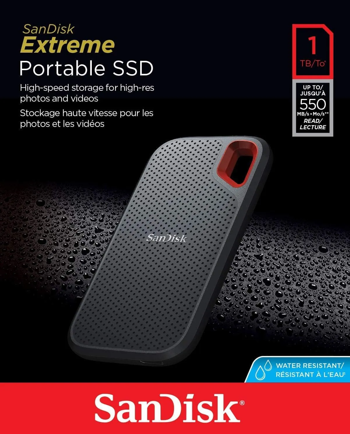 SanDisk 1TB Extreme Portable External SSD - Up to 550MB/s USB-C, USB 3.1 (Refurbished)