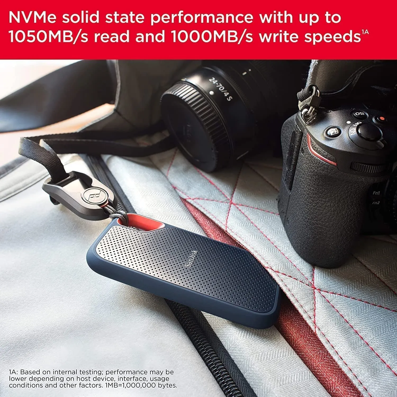 SanDisk 2TB Extreme Portable SSD, Up to 1050MB/s Read, 1000MB/s Write, USB-C, IP65 Water & Dust Resistant, Black