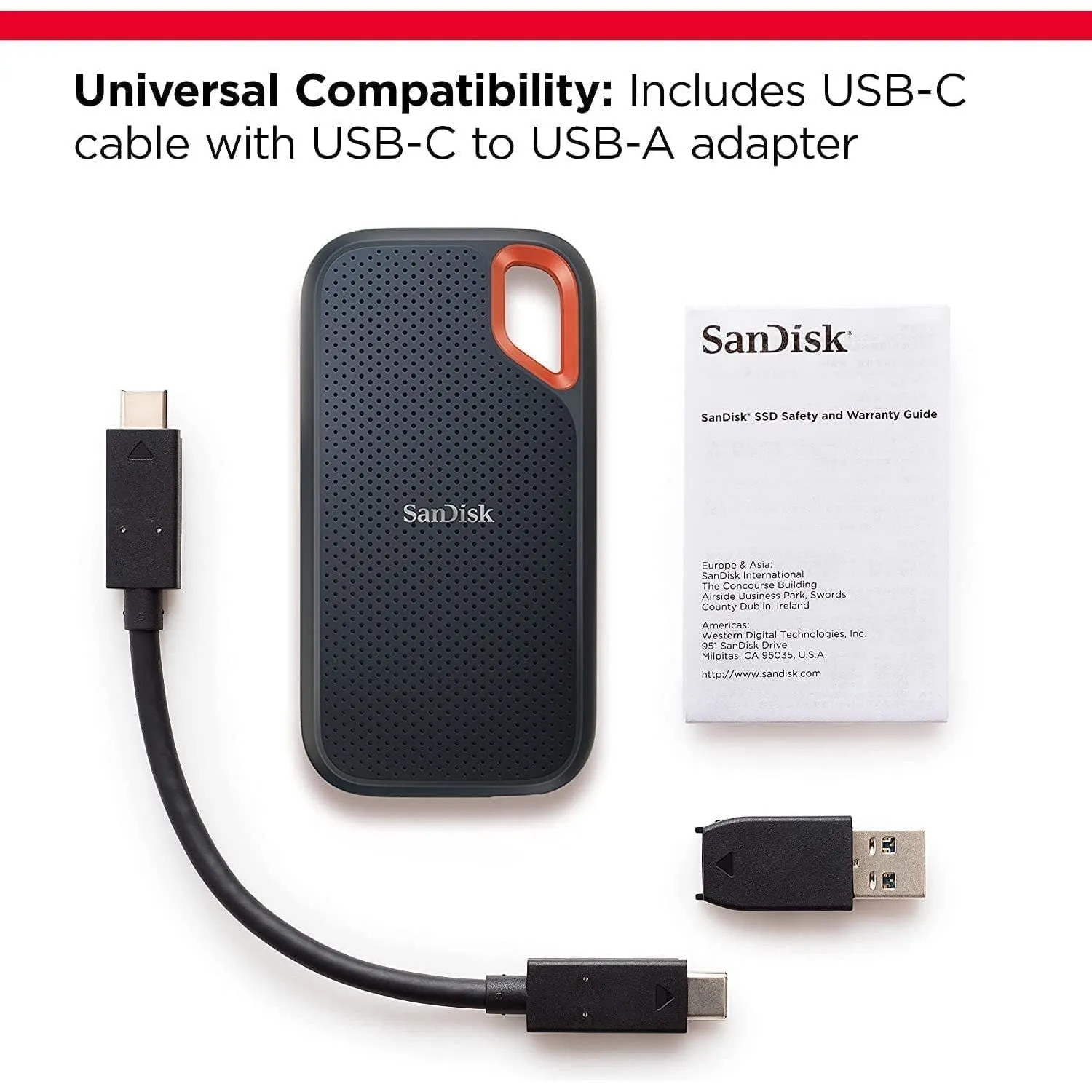 SanDisk 2TB Extreme Portable SSD, Up to 1050MB/s Read, 1000MB/s Write, USB-C, IP65 Water & Dust Resistant, Black