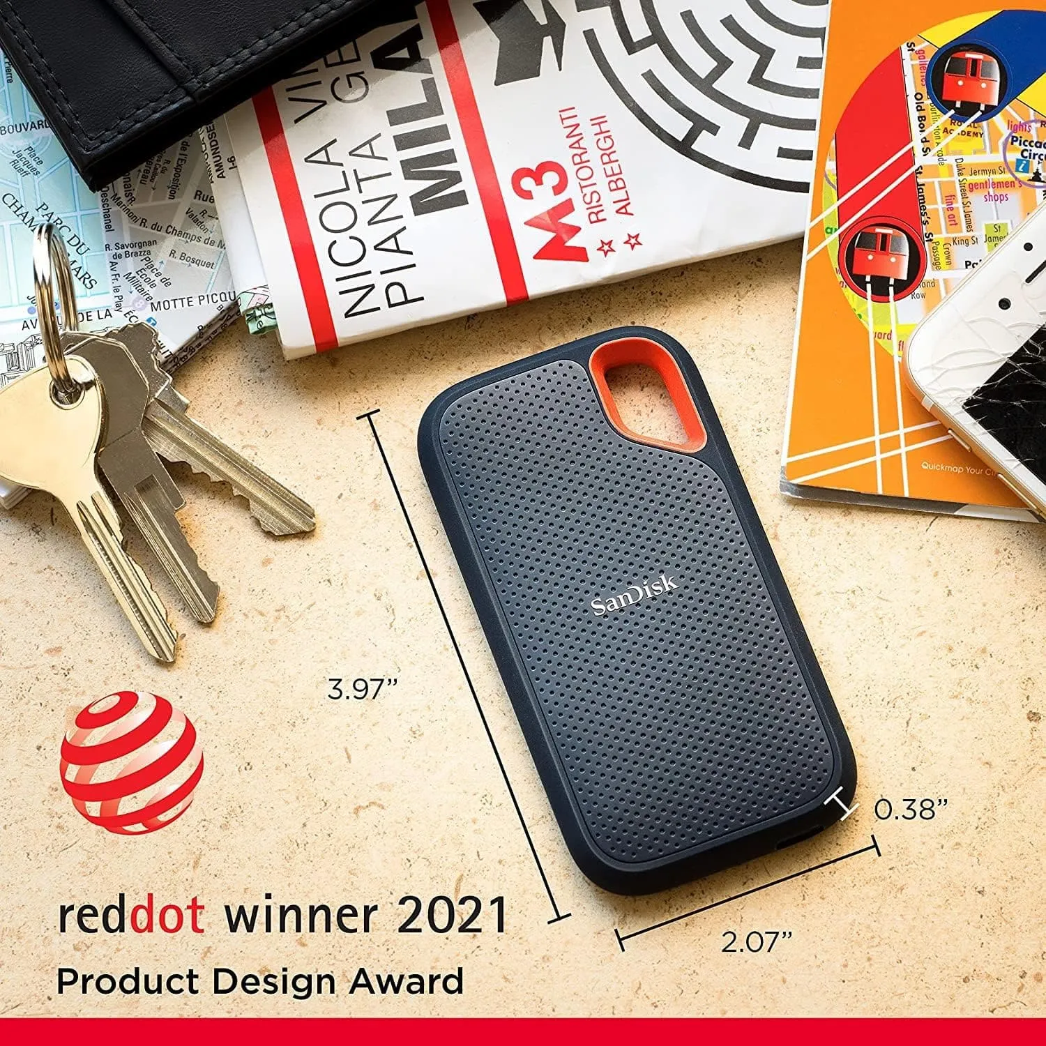 SanDisk 2TB Extreme Portable SSD, Up to 1050MB/s Read, 1000MB/s Write, USB-C, IP65 Water & Dust Resistant, Black