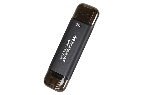TRANSCEND 2 TB ESD310C USB3.2 TYPE A & C (USB 10Gbps) OTG COMPACT PORTABLE SSD  - Read 1050MB/s Write 950 MB/s - Black