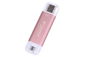TRANSCEND 2 TB ESD310C USB3.2 TYPE A & C (USB 10Gbps) OTG COMPACT PORTABLE SSD  - Read 1050MB/s Write 950 MB/s - Pink
