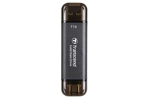 TRANSCEND 512 GB ESD310C USB3.2 TYPE A & C (USB 10Gbps) OTG COMPACT PORTABLE SSD  - Read 1050MB/s Write 950 MB/s - Black