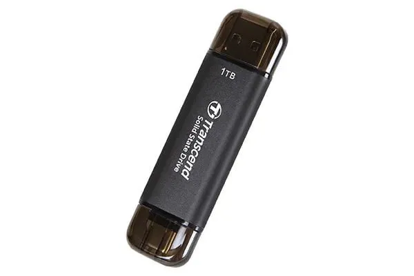TRANSCEND 512 GB ESD310C USB3.2 TYPE A & C (USB 10Gbps) OTG COMPACT PORTABLE SSD  - Read 1050MB/s Write 950 MB/s - Black