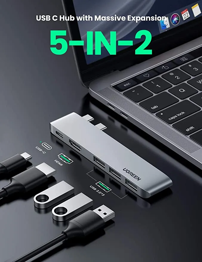 UGREEN MacBook Pro USB C Hub Adapter 5 IN 2 HDMI 4K Type C Port Thunderbolt 3